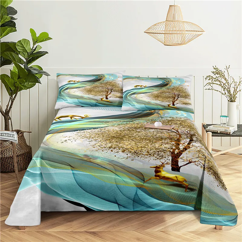

Forest World 0.9/1.2/1.5/1.8/2.0m Digital Printing Polyester Bed Flat Sheet With Pillowcase Print Bedding Set