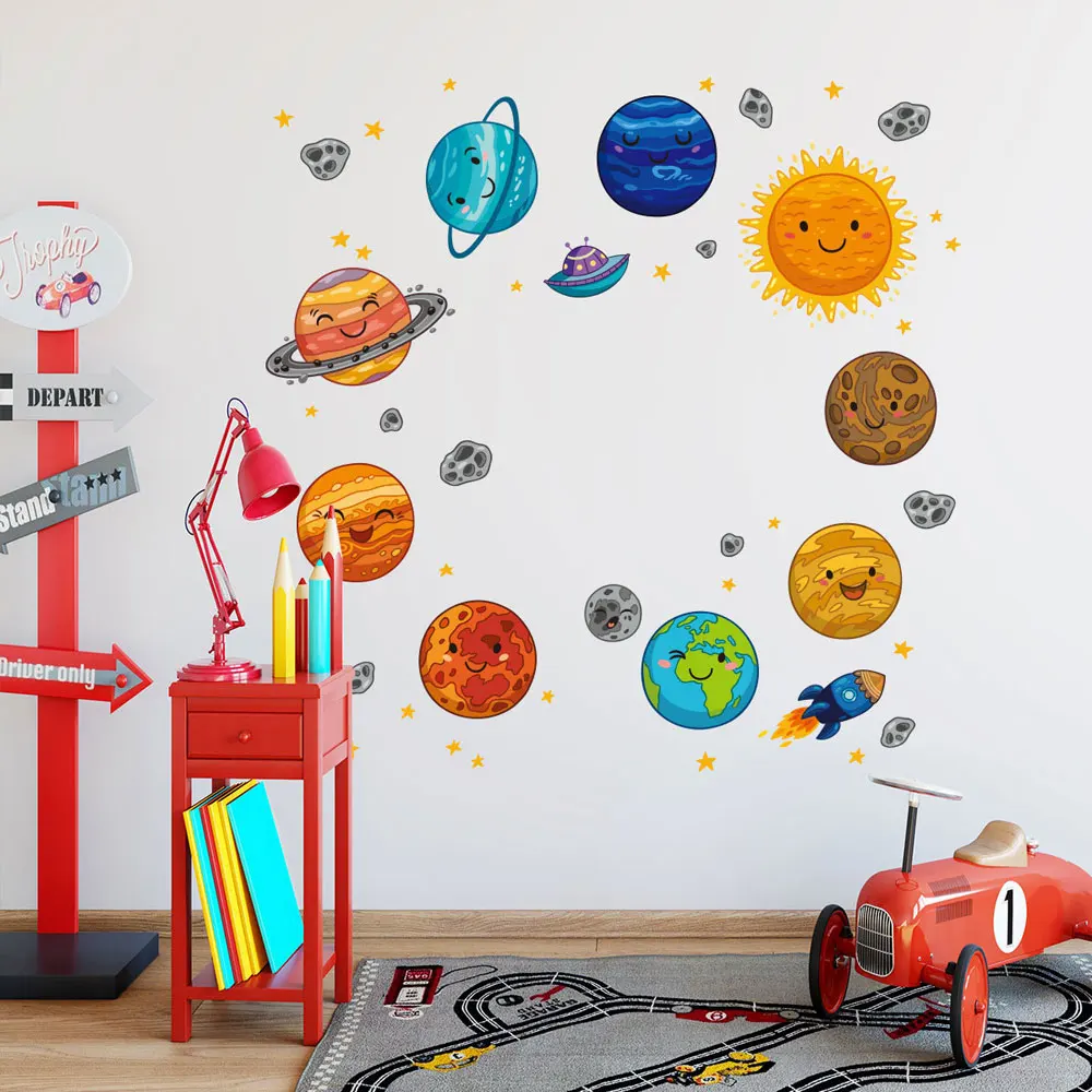 

Wall Sticker kids rooms study rooms bedroom decorations wallpaper Mural home Art Decals nursery stickersCartoon universe planet