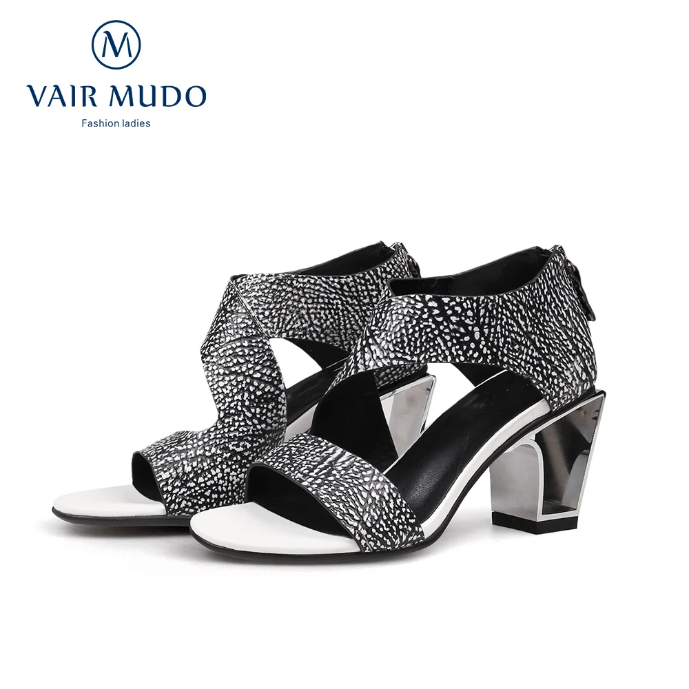 Женские босоножки на толстом каблуке VAIR MUDO черные из натуральной кожи высоком