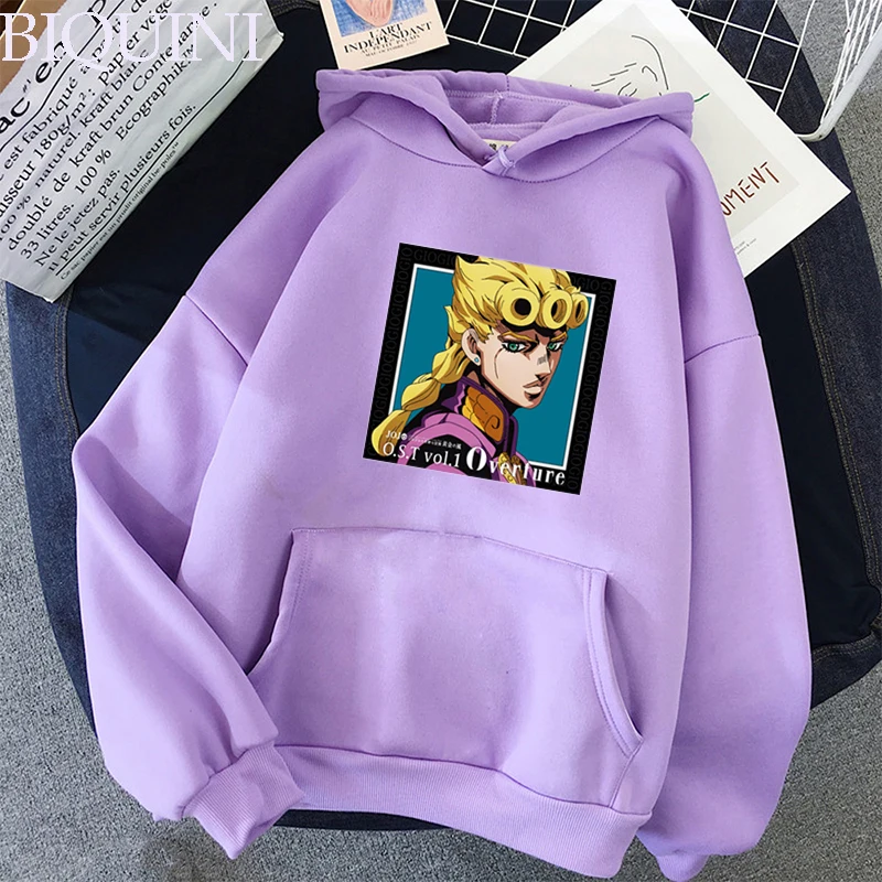 

Jojo Bizarre Adventure Anime Unisex Hoodie Sweatshirt Harajuku Fashion Golden Wind Streetwear Women Hooded Giorno Giovanna Jump