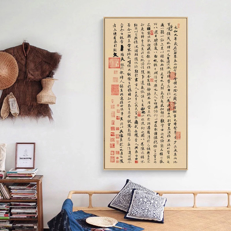 

Traditional Chinese Calligraphy Lanting Preface Wang Xizhi Works Canvas Painting Wall Art HD Poster Prints for Living Room Decor