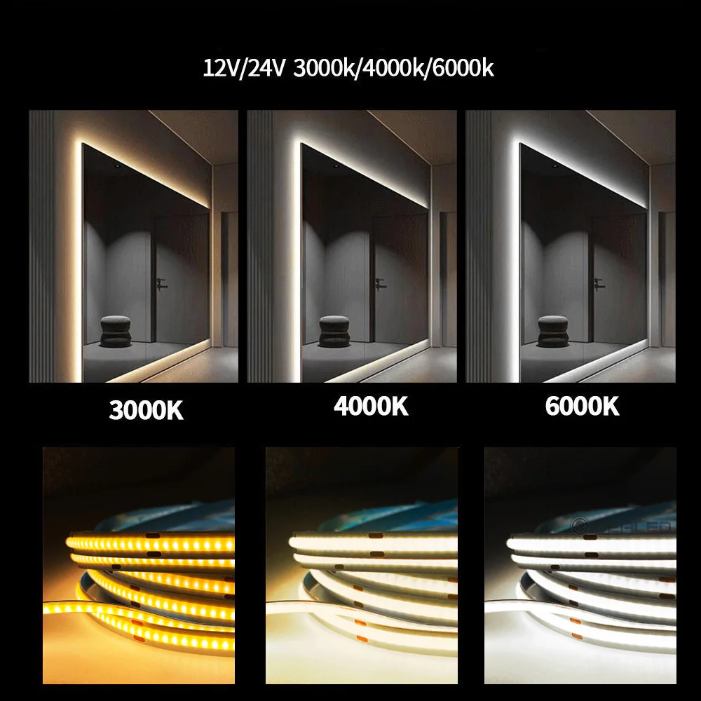 COB Led Stirp Light s 8 мм гибкий Ночной светильник 12 В/24 В постоянного тока декоративная