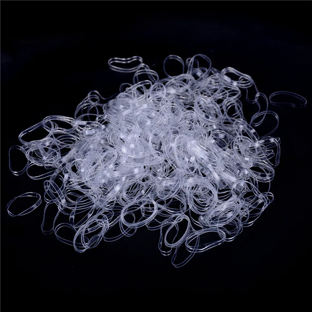 500 Uds soporte de cola de caballo transparente banda de goma el&aacute;stica gomas para atar el pelo anillos-4