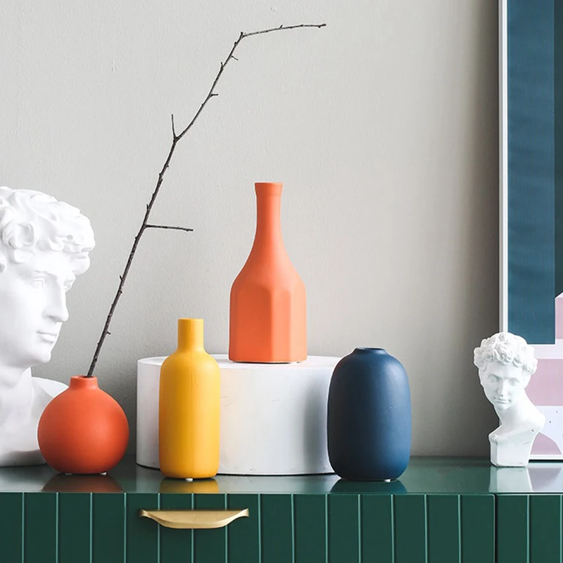 

Morandi Color Creative Ceramic Dried Flower Vase Living Room Flower Arrangement Modern Minimalist Ornaments Desktop Decors