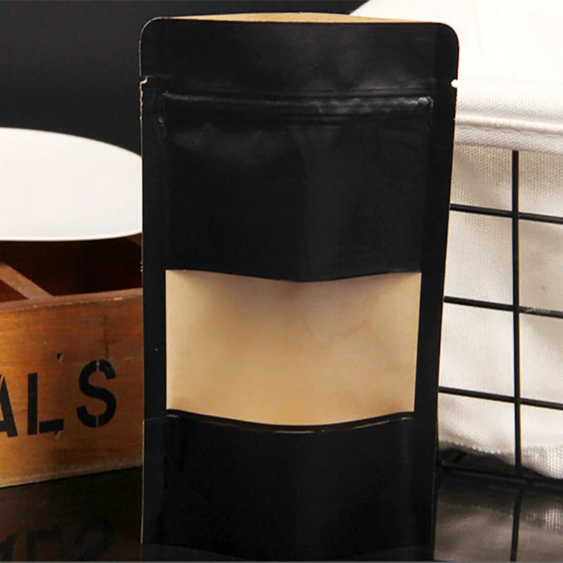 50 шт./лот черный матовый пакет из крафт-бумаги для окон упаковка закусок печенья