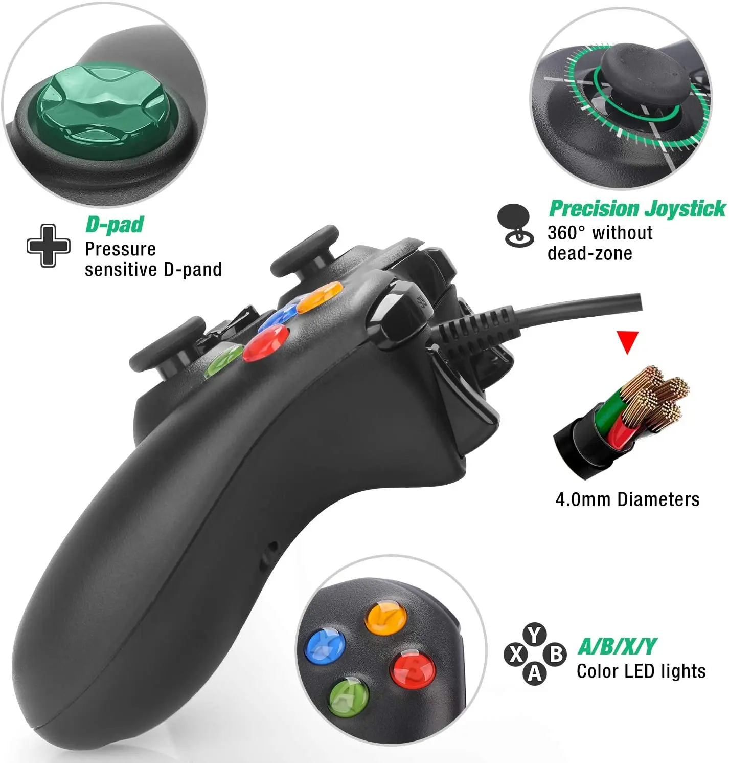 PC Controller Gamepad For Xbox 360 USB Wired Controller Dual-Vibration For Windows 7 / 8 / 10 Wired Joystick Game Controller images - 6