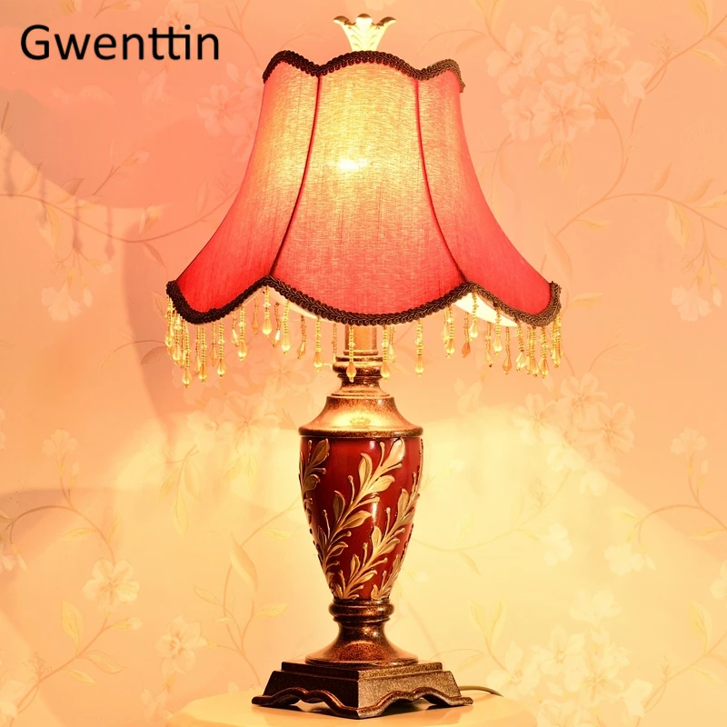 Европейский Винтажный Красный Настольный светильник со светодиодной подставкой