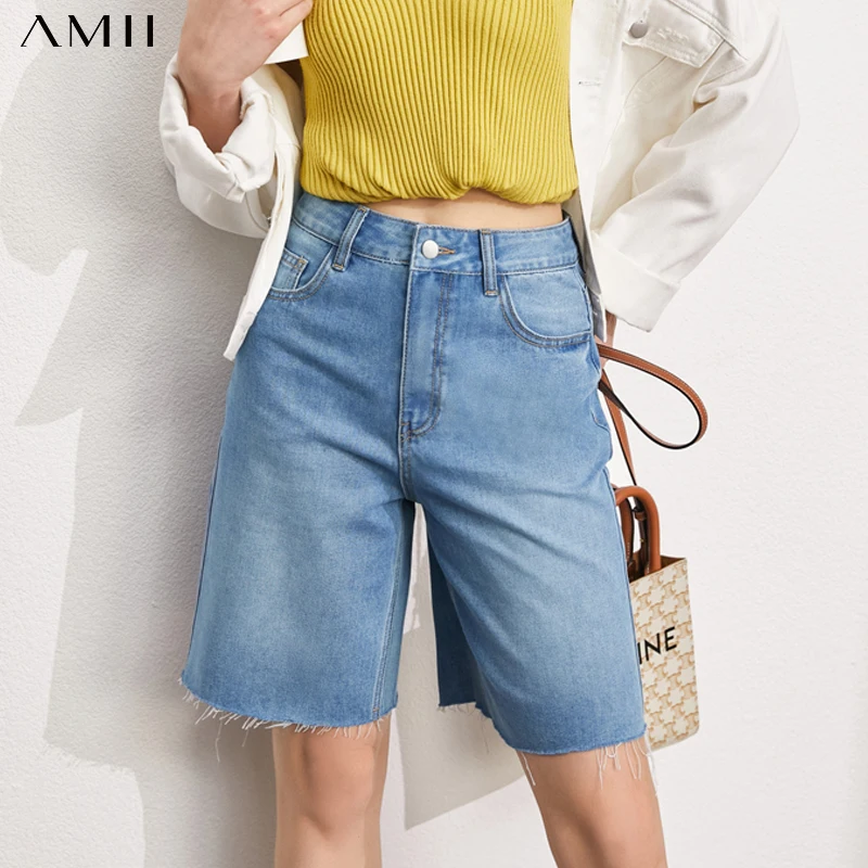 

FAKUNTN Amii Minimalism Summer New Fashion Jeans For Women Streetwear High Waist Loose Causal Women's Shorts