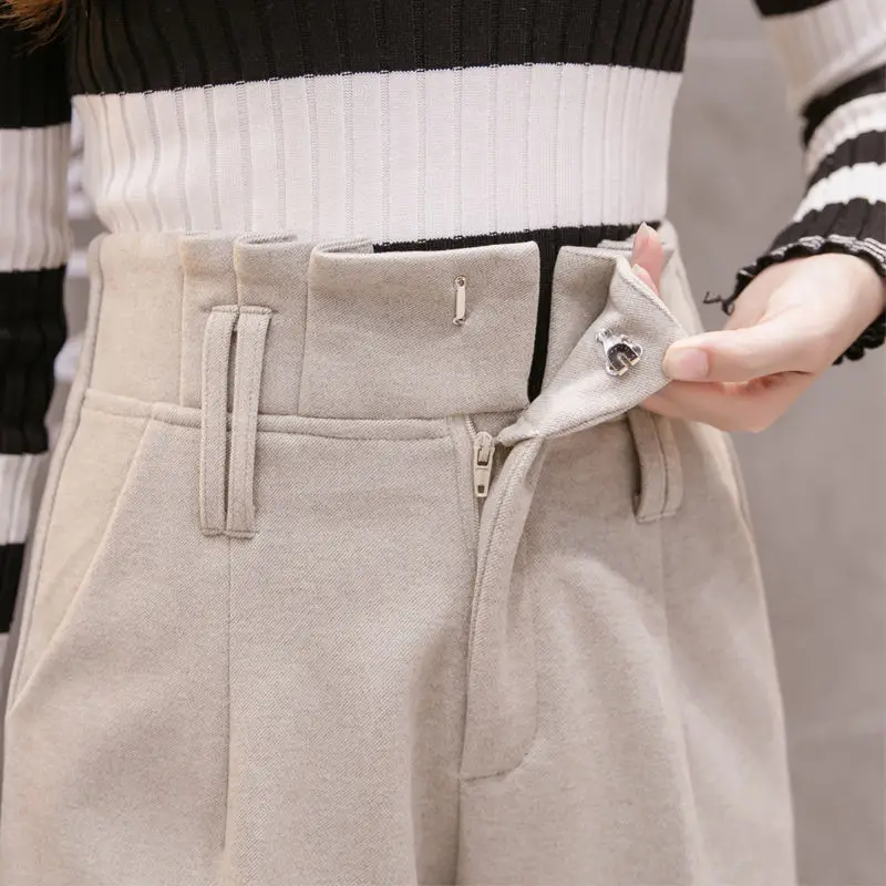 

Woolen Pants Women's New Style for Autumn and Winter High Waist Suit Pants Straight Loose Padded Casual Harem Pants