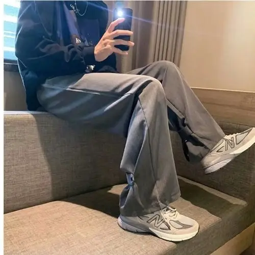 

Sagging small trousers men's Korean fashion wide leg floor dragging casual trousers men's spring and autumn straight tube loose