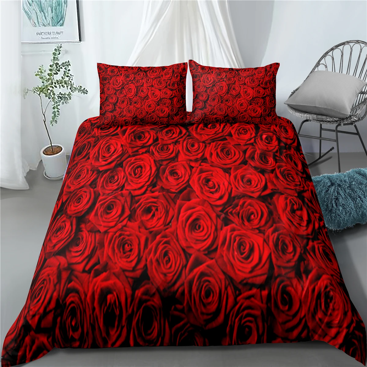 

3D Rose Duvet Cover with Pillow Cover Bed Set Single Double Twin Full Queen King Bed Set Pink Bedding Set Sabanas Roupa De Cama