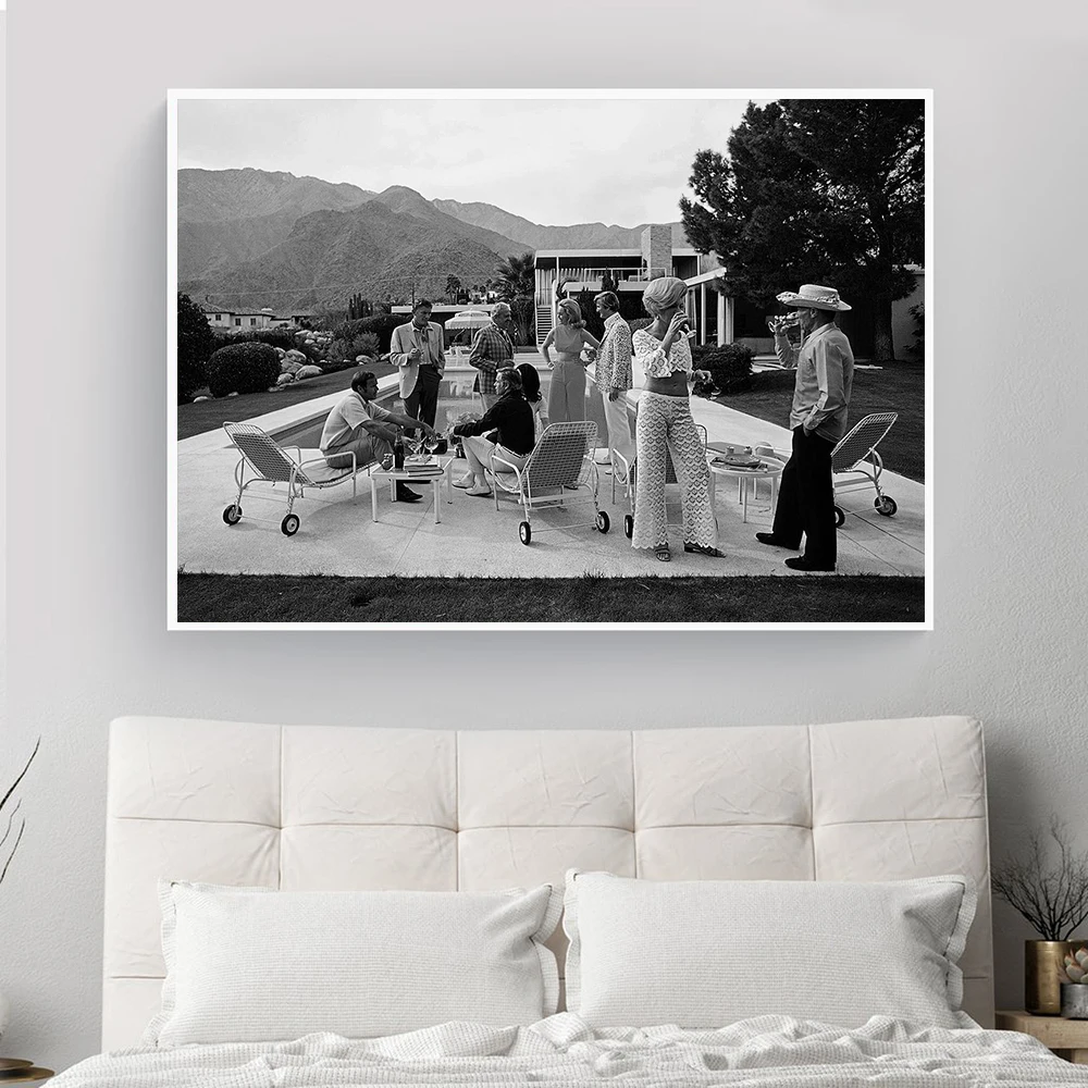 

Canvas Paintings Black White Pool Party Wall Art Prints Nordic Posters Mid Century Vintage Photography Picture Living Room Decor