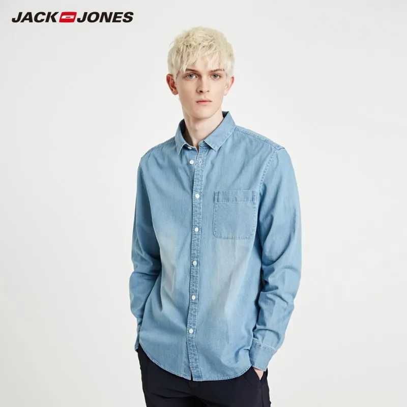 JackJones Мужская Базовая Свободная Повседневная джинсовая рубашка из 100% хлопка