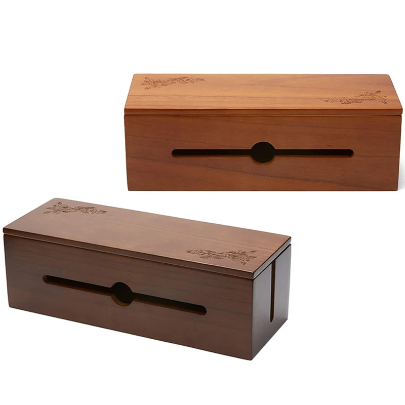 

Cable Management Box Wooden Cord Organizer Box for Extension Cord Power Stripe Surge Protector Wire Dark Brown