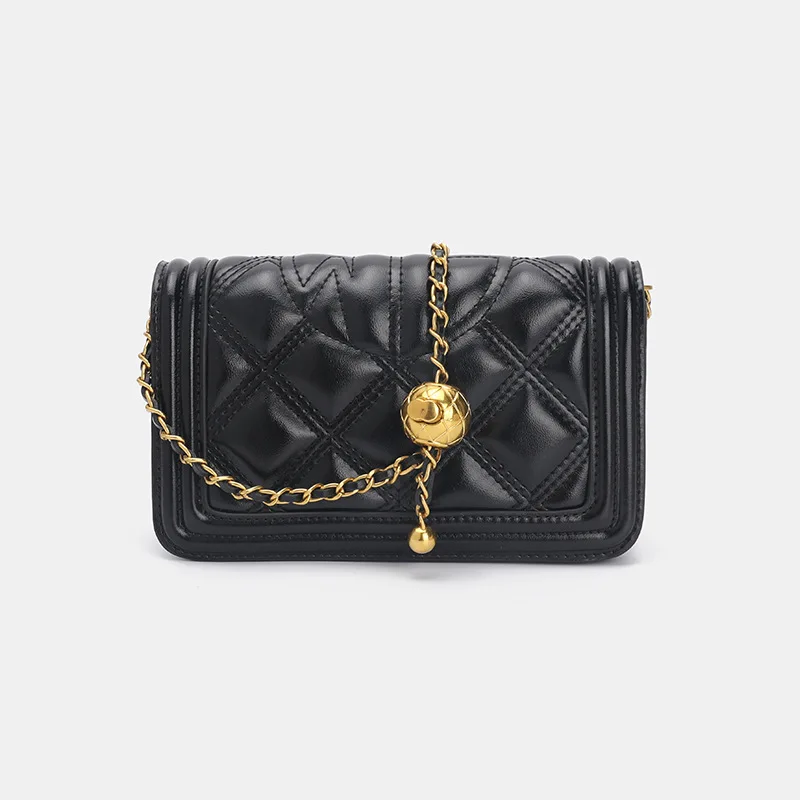 

2021 New Fashion Leather Handbags Fragrant Rhombic Chain Bag Soft Leather Golden Ball Single Shoulder Messenger Small Square Bag