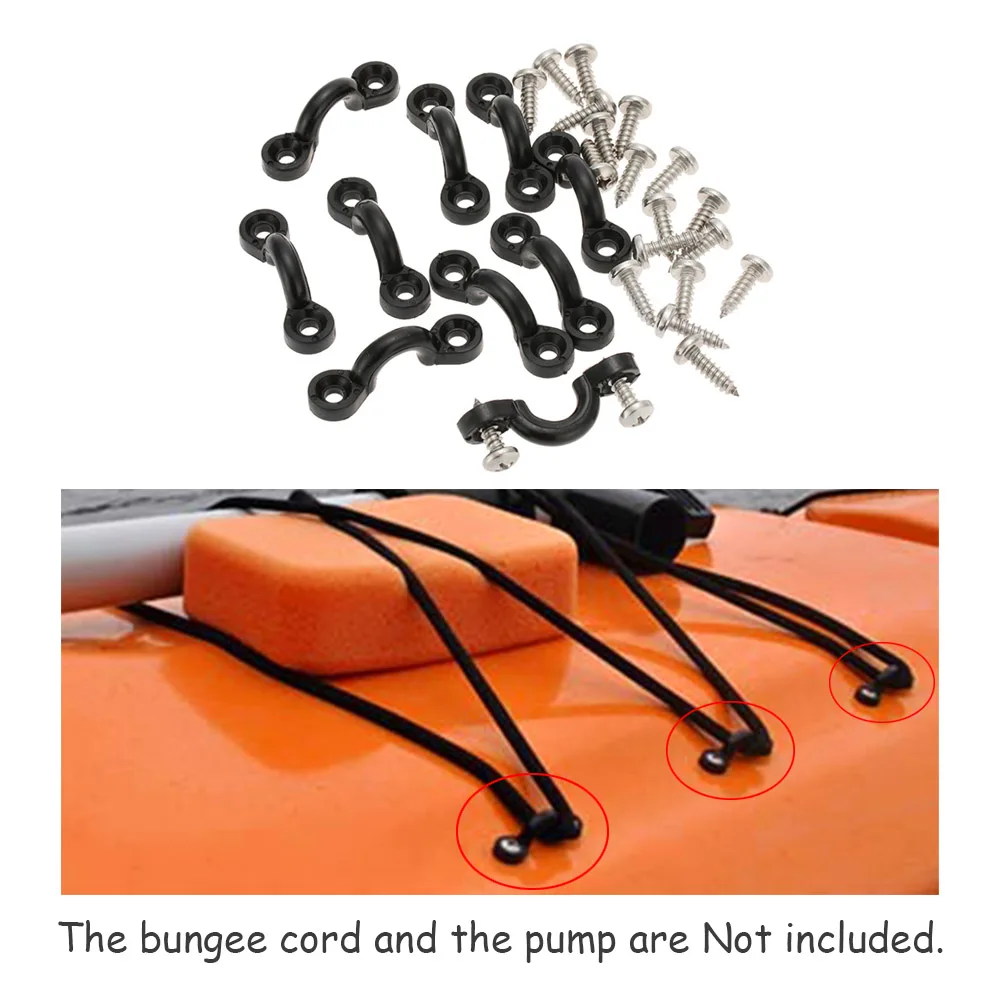 

10pcs Nylon Bungee Deck Loops Tie Down Pad Eye with 20 Screws for Boat Kayak Deck Rigging Kit