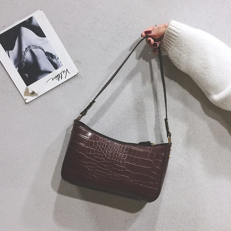 

Crocodile Pattern Shoulder Bag Korean Temperament Small Bag 2020 New Casual Underarm Messenger Bag Handbag Female Tote