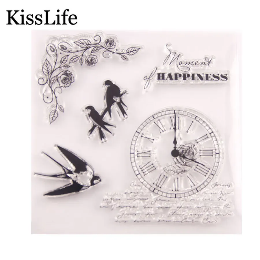 1 лист гусиные птицы на ветках листья часы прозрачные резиновые марки для