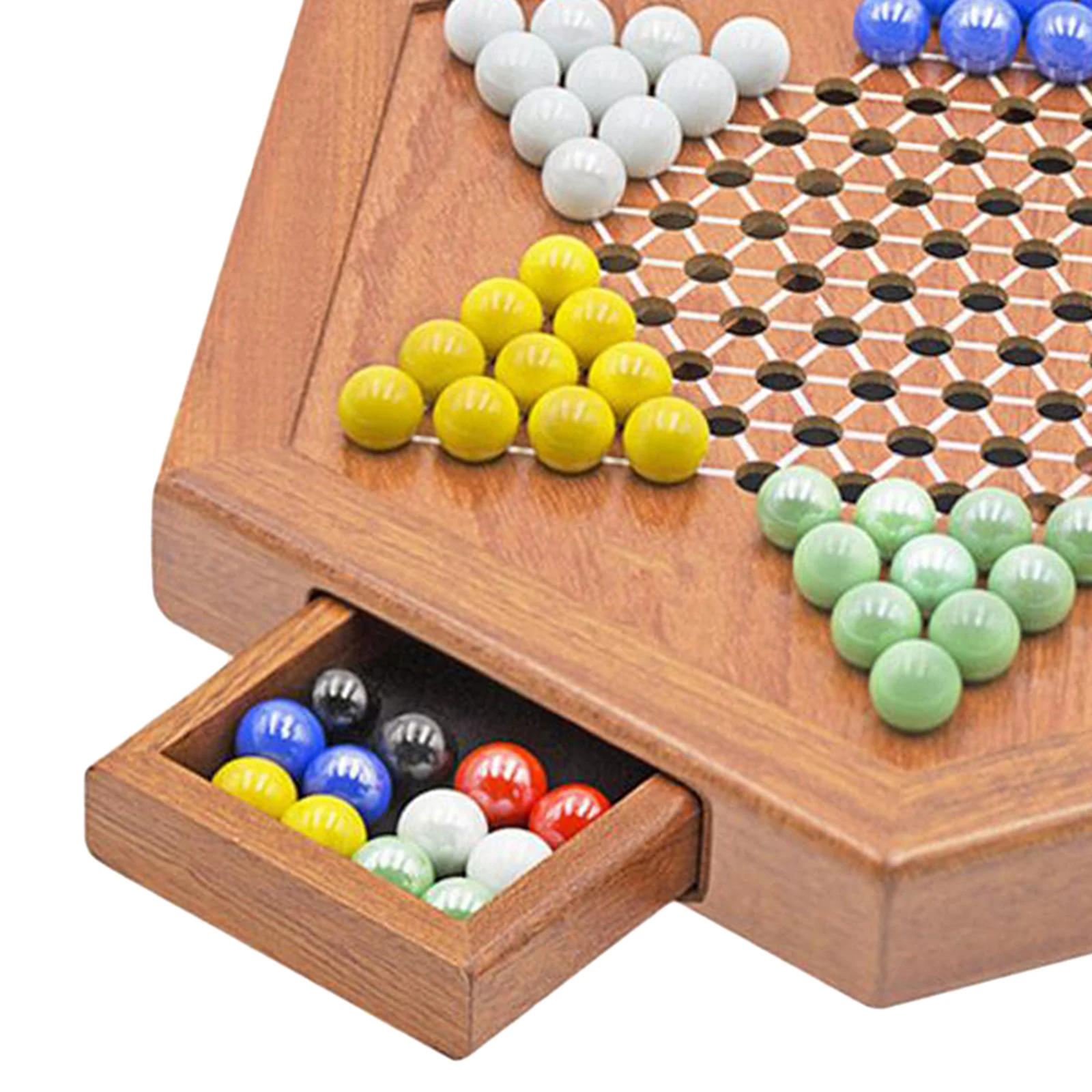

Chinese Checkers with Drawers Board Game Chessboard Multicolor Glass Marbles Fun Toy Collection Kids Adults
