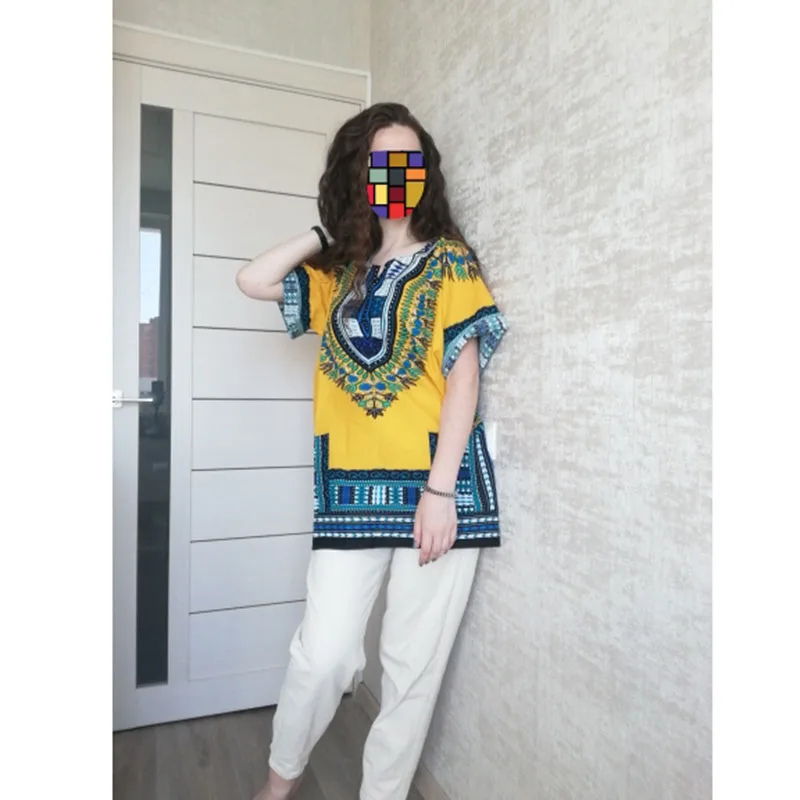 Африканская одежда модная африканская синяя с принтом Дашики богемная желтая 100%