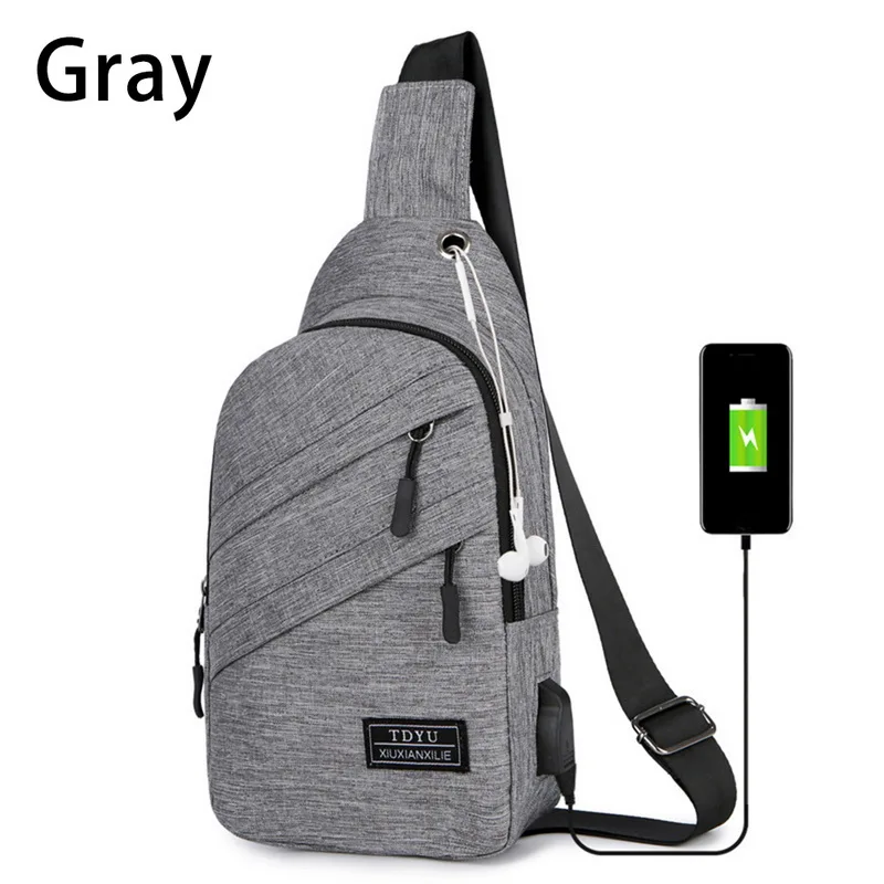 Litthing Men Waterproof Bags Fashion Outdoor Male Crossbody Bag With Interface Fashion Sports Packs Anti-theft Men Chest Bags - Цвет: gray
