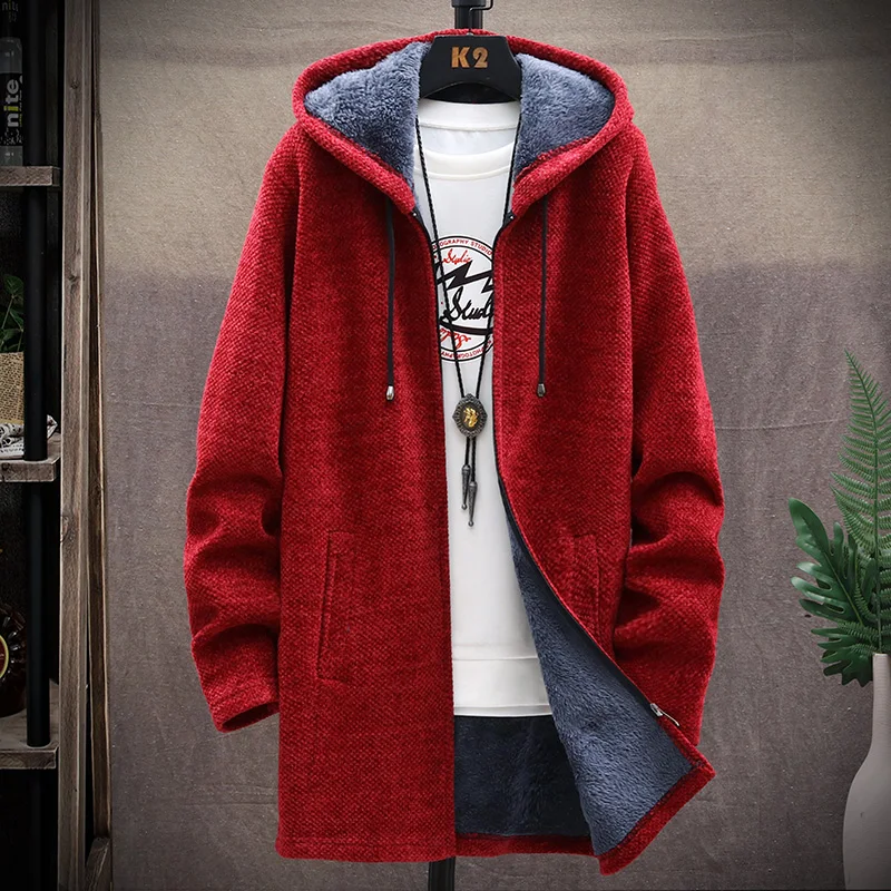 Autumn/winter long coat fleece heavy wool sweater hoodie pullover zipper cardigan sweater men's fashion jacket