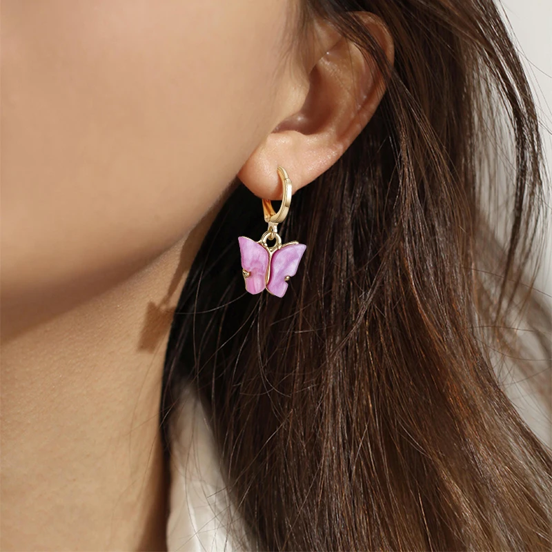 

BLINLA New Korean Acrylic Butterfly Drop Earrings For Women Girls Fashion Sweet Cute Party Hanging Earrings 2020 Brincos Jewelry