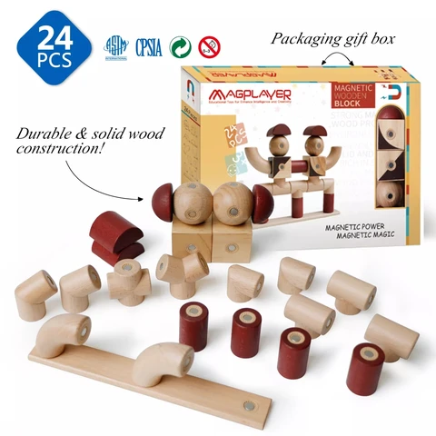 Набор Магнитных строительных блоков Монтессори, набор деревянных блоков, развивающие игрушки для малышей, 24 шт.