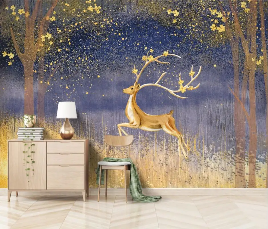 

AINYOOUSEM Golden elk, golden woods, background wall papier peint papel de parede wallpaper 3d wallpaper stickers
