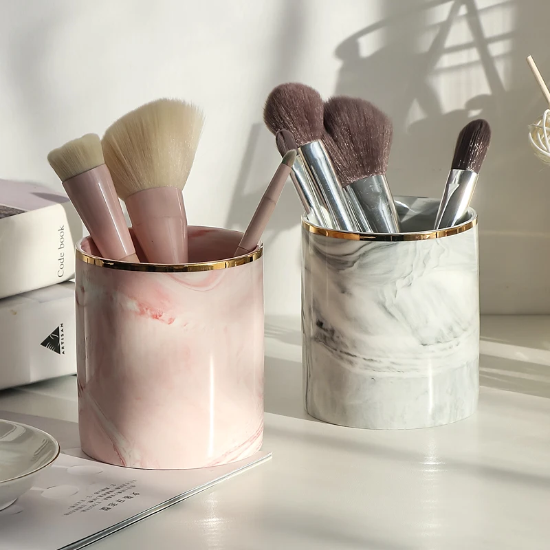 

Makeup Brush Ceramic Storage Jar Pink Ceramic Storage Bottle Cosmetic Storage Organizer Pen Holder Desktop Ceramic Container