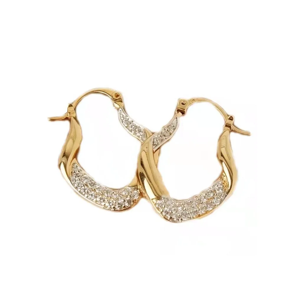 

Classic Women Geometry Silver Gold Hoop Earrings Luxury Vintage Diamond Zircon Metal Earring Jewelry Gift