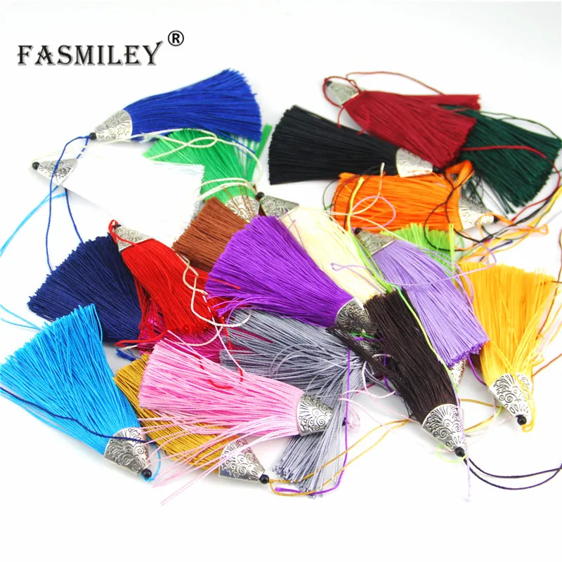 FASMILEY кисточки для самодельные Украшения, Аксессуары 8 см шелковые кисточки античный серебряный колпачок ручной работы фурнитура для ювелирных изделий 20шт LS017