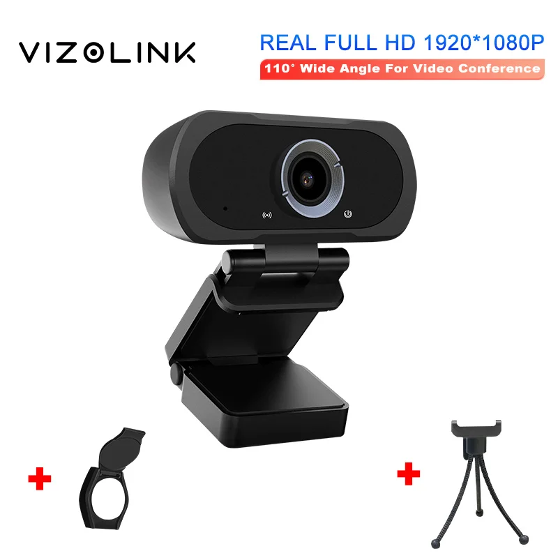 

VizoLink N23 Webcam Real 1920*1080P 200W Pixels Full Hd 110° Wide Angle Camera with Microphone and Tripod for Video Conference