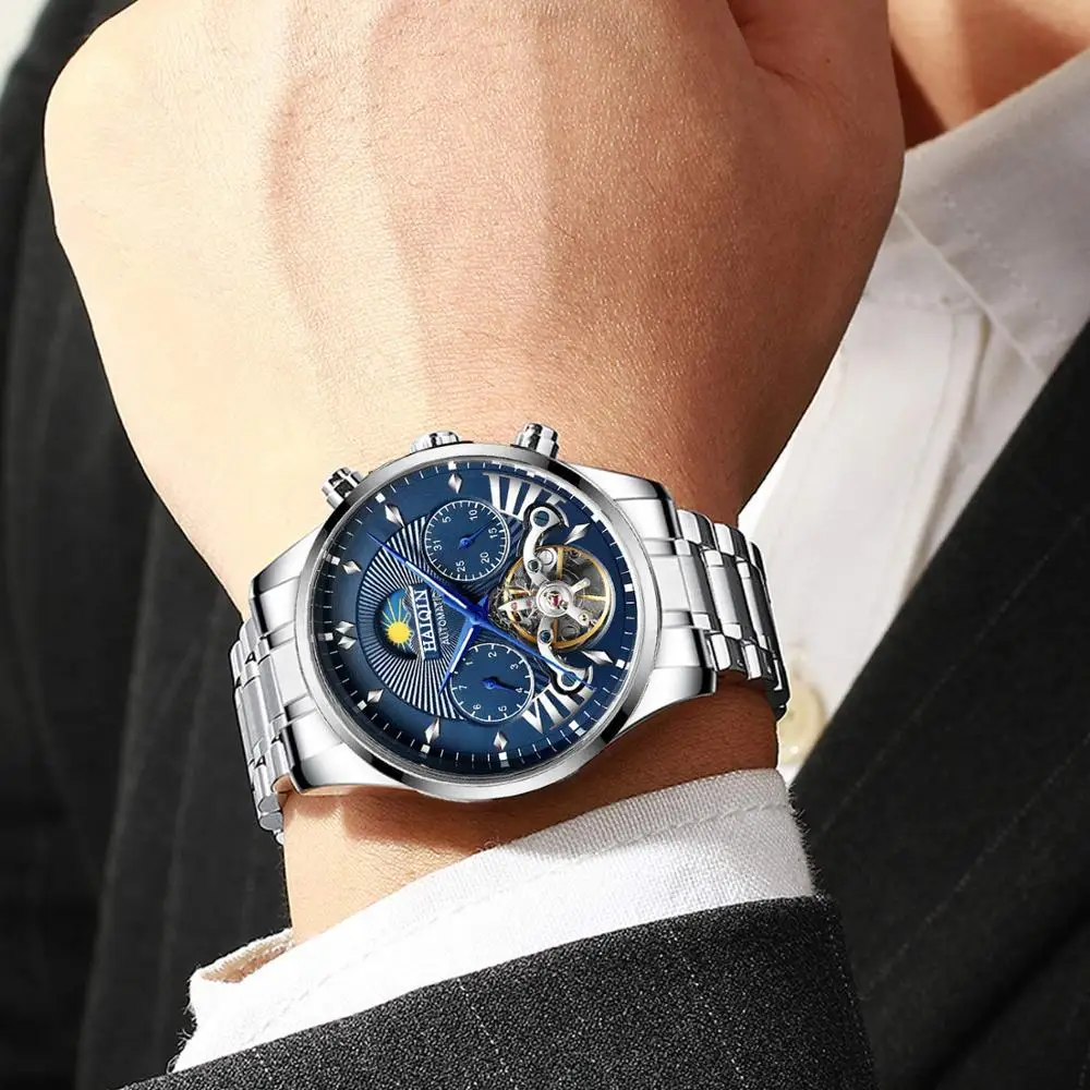 Новые Роскошные автоматические механические часы HAIQIN для мужчин Классические