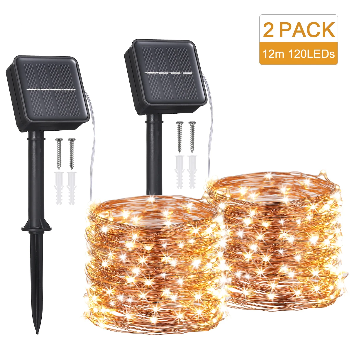 

Tomshine 2pcs 120LEDs Solar String Light Copper Wire Fairy Lights 8 Lighting Modes IP65 Water-proof for Patio Yard Party Decor