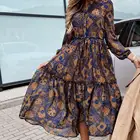 Многофункциональные рождественские повседневные платья для женщин 2021, повседневное свободное пляжное платье бохо из полиэстера с длинным рукавом и принтом для отпуска