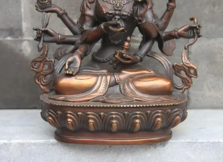 Тибетская красная Бронзовая статуя Будды с 3 головами и 8 руками Ushnishavijaya Namgyalma