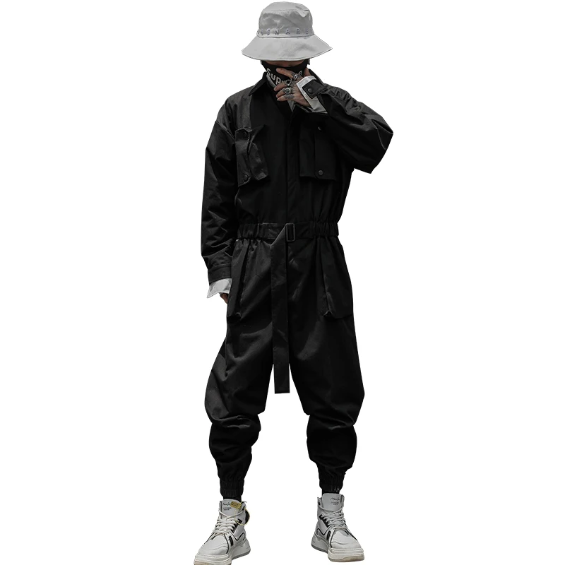 New Men Cotton Fashion Vintage Trend Tooling Pants One-piece Long-sleeved Hip-hop Straps Jumpsuit Plus Size Hairstylist Clothes