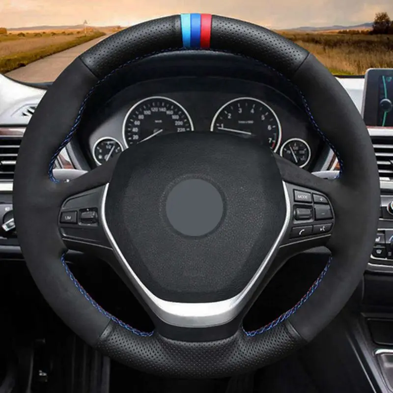 Car Steering Wheel Cover Hand-Stitched Soft Black Genuine Leather Suede For BMW F20 F21 F22 F23 F30 F31 F34 F32 F33 F36