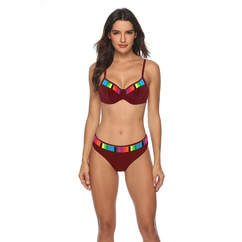 Новинка летний комплект бикини женские купальники пуш ап с лямкой на шее