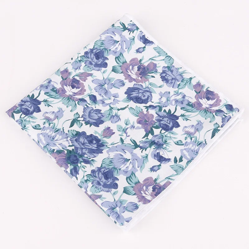 

New Cotton Handkerchief for Mens Women Floral Printed Suits Pocket Square for Wedding Gentlemen Hankies