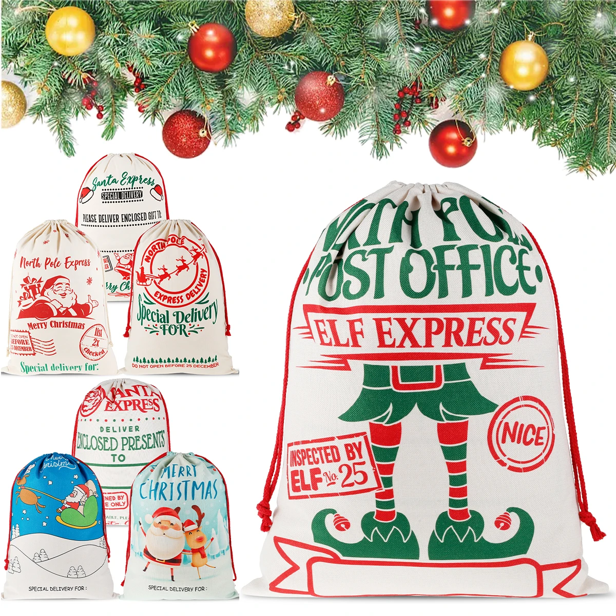 

1/3Pcs Christmas Santa Sack Large Canvas Gift Bag with Drawstring Reusable Xmas Present Bag 19.7'' x 26.8'' Canvas Stocking