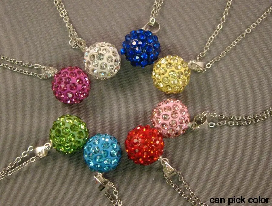 

hotsale!mixed can pick color Micro Pave CZ clay ball women wedding ball Pendant Silver Plated Chain crystal Necklace hc4324