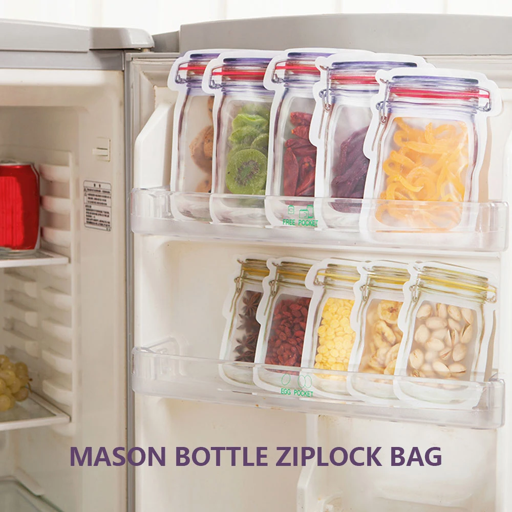 

Reusable Mason Jar Bottles Bags Nuts Candy Cookies Bag Seal Fresh Food Storage Snacks Zipper Sealed Kitchen Organizer