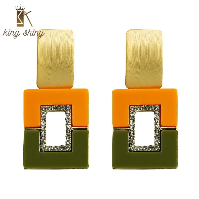 

Elegant Acetic Acid Statement Drop Earrings for Women Vintage Geometric Big Square Rhinestone Drop Earrings Woman Party Jewelry