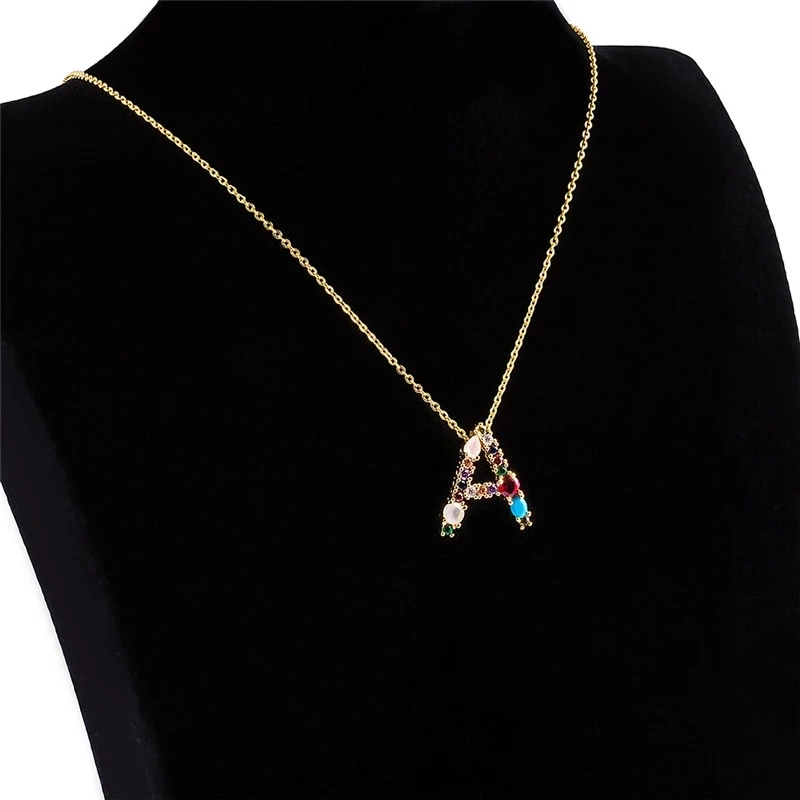 

2020 New Fashion 26 English letter Alphabet Large initial colorful Rhinestones crystal necklace for women Jewelry party