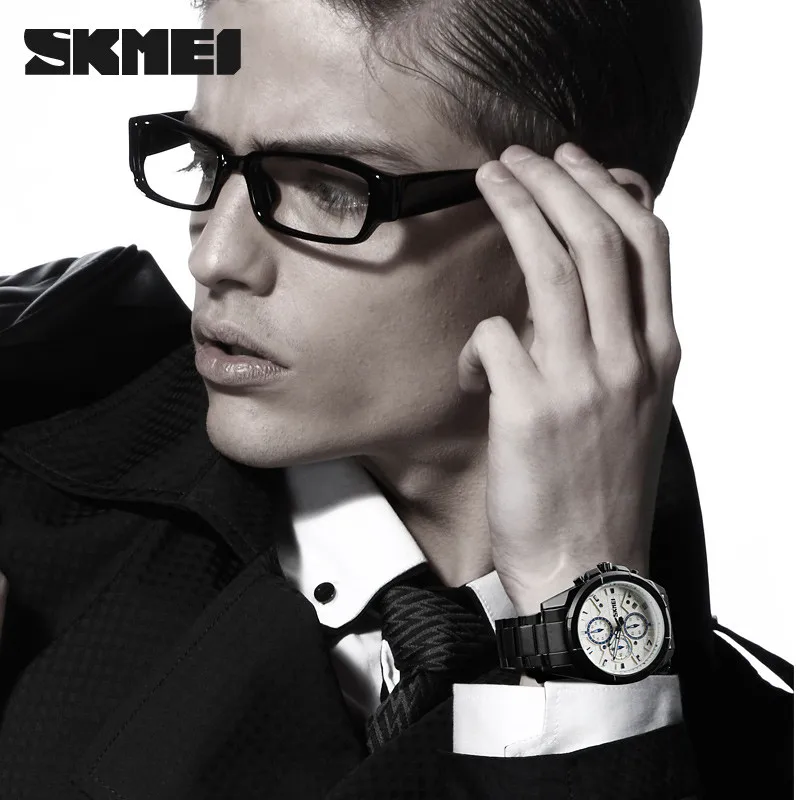 Топ бренд SKMEI Мужские кварцевые часы простой дизайн из нержавеющей стали мужские