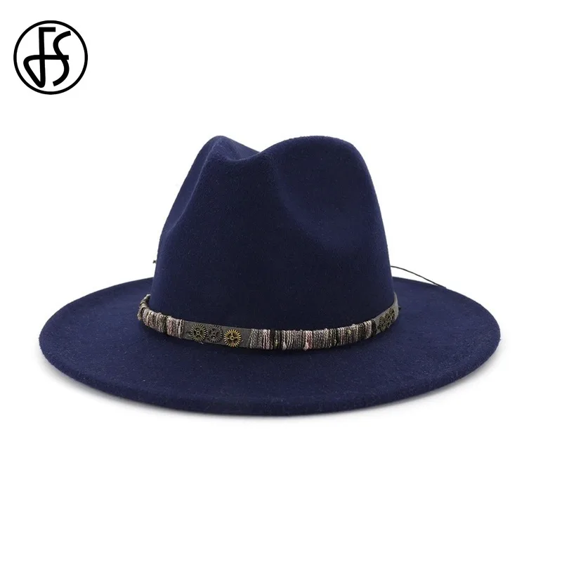 FS желтая черная фетровая шляпа для женщин с широкими полями шерсть Панама зимняя