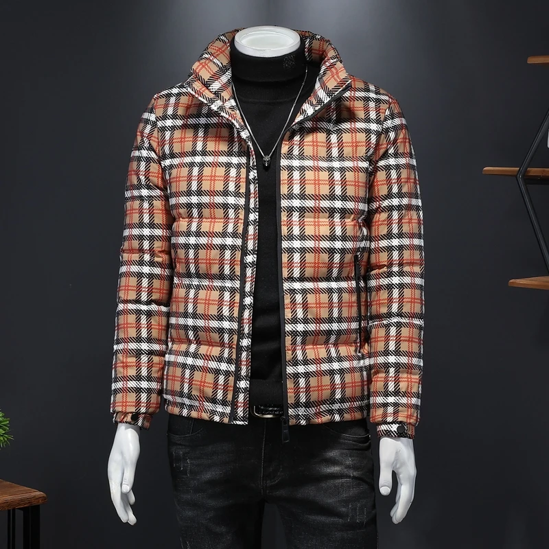 

Autumn and winter new jacket men's clothing trend European and American plaid printing casual down jacket men's warm clothing