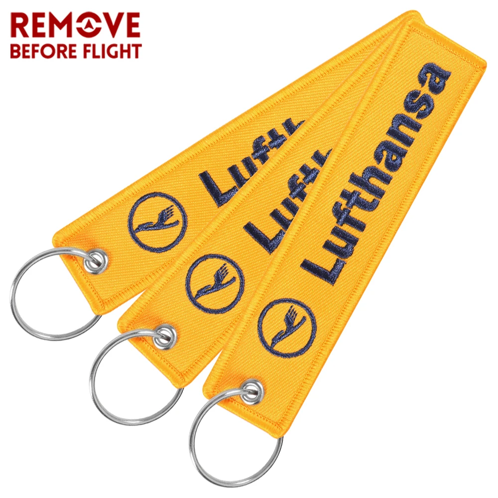 

3 PCs Yellow Lufthansa Key Chain Tag Fashion Car Keychain Key Holder for Motorcycles Key Fob Embroidery Christmas Gift